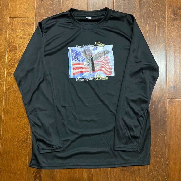 Unbranded USA Land Of The Free Black Long Sleeve Polyester T-Shirt Men's Large - Picture 3 of 8